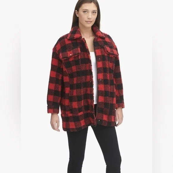 Levi's Red and Black Plaid Sherpa Jacket NWT - Picture 1 of 5